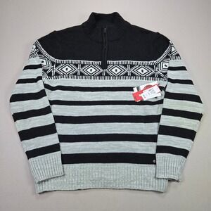 Canada Weathergear Quarter Zip Mens Striped Fair Isle Black‎ Grey A1702 FW Large